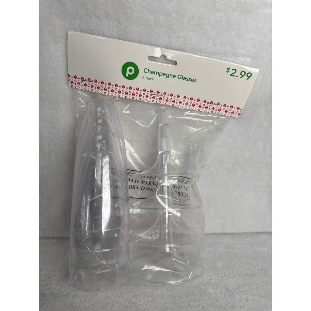 4 PACK Publix Champagne Glasses Clear NEW Disposable Plastic Flutes